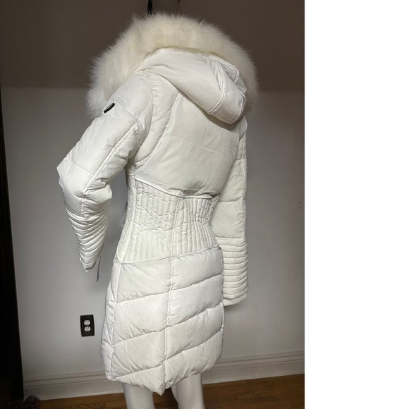 NEW Winter Faux Fur-Trimmed Vegan Leather Hooded Parka White  Puffer Jacket Coat - Picture 10 of 10